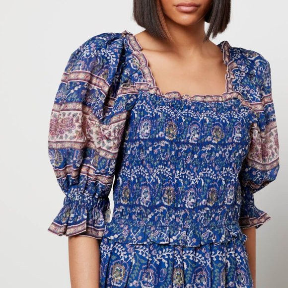 SEA Rosita Border Puff Sleeve Smocked Dress - Blue - NWT - Size Small - Picture 3 of 6